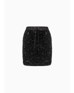 Emporio Armani - Gonna in ciniglia con coulisse e paillettes all over nero