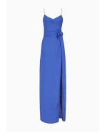Emporio Armani - Abito lungo con nodo e spacco in viscosa crepe blu