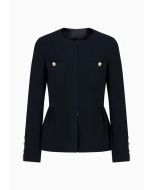 Emporio Armani - Giacca doppiopetto in seersucker con cintura blu notte