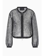 Emporio Armani - Bolero con zip in tulle ricamo micro paillettes e jais all over nero