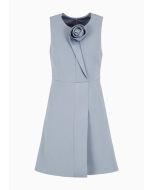 Emporio Armani - Abito in tessuto tecnico stretch con nervature e dettaglio rosa in satin azzurro