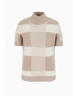 Emporio Armani - Maglione lupetto a maniche corte in lana vergine con motivo check vanisé Icon beige