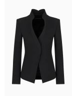 Emporio Armani - Giacca in cady crepe con profili sagomati effetto rouches nero