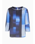 Emporio Armani - Blusa in satin stampa check e ombre multicolor fantasia