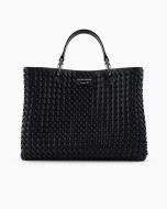 Emporio Armani - Shopper media MyEA in pelle intrecciata nero