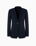 Emporio Armani - Blazer monopetto in tessuto armaturato fluido blu navy