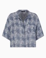 Emporio Armani - Camicia in garza di lino motivo check blu navy