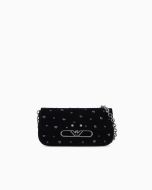 Emporio Armani - Mini bag a tracolla in velluto con strass e logo aquila in metallo nero