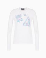 Emporio Armani - Maglia in jersey stretch con logo in microborchie bianco