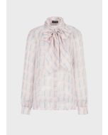 Emporio Armani - Camicia collo foulard in chiffon di seta stampa geometria degradé