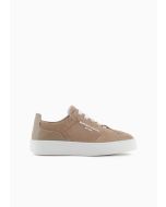 Emporio Armani - Sneakers in pelle velour con logo laterale cammello