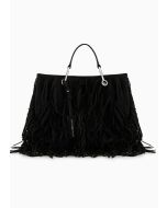Emporio Armani - Shopper media MyEA con frange in simil suede nero