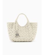Emporio Armani Y3D266YWQ7E180011 Shopper intrecciata effetto nappa con charm logo avorio