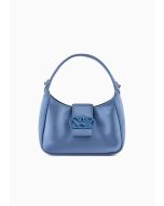 Emporio Armani - Borsa a mano hobo in raso con fibbia aquila blu medio