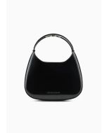 Emporio Armani - Borsa hobo piccola in vernice con manico logato in metallo nero