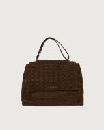 Orciani - Borsa Sveva Peach Woven Media a spalla in suede con tracolla cocoa