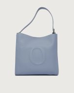 Orciani - Borsa Her-O Soft Midi a spalla in pelle martellata con tracolla cielo