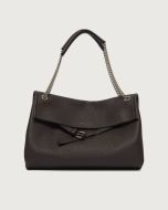Orciani - Borsa Venus Soft Midi a spalla in pelle martellata testa di moro