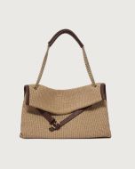Orciani - Borsa Venus Zanzibar Midi a spalla in tessuto e pelle biscotto