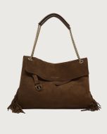 Orciani B02212 Borsa Venus Peach Fringe Midi a spalla in suede cocoa