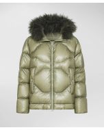 Peuterey - Piumino con pelliccia di capra cachemire FUSION NR FUR verde erbe essiccate