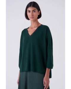 Amina Rubinacci - Pull lana cashmere con inserto paillettes TILLY malachite