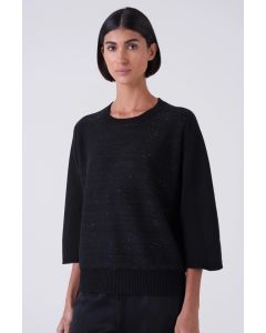 Amina Rubinacci - Pull ampio pailettes in misto lana cashmere TORNADO nero 