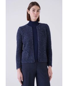 Amina Rubinacci - Giacca in tweed misto lana cashmere TRUTH soft denim navy