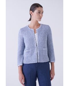 Amina Rubinacci - Giacca girocollo in cotone chinè VIVIENNE denim chiaro bianco