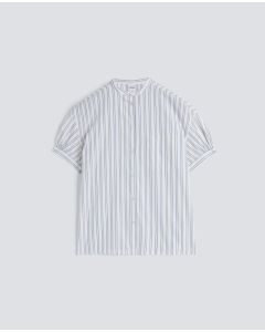 Aspesi - Camicia in popeline di cotone con collo alla coreana riga gialla