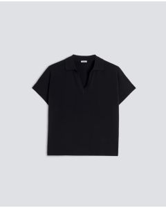 Aspesi - Maglia scollo a V con colletto in filato di puro cotone nero