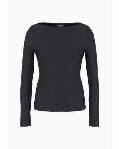 Emporio Armani - Maglia scollo a barca in jersey di nylon jacquard stretch nero
