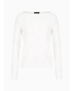 Emporio Armani - Maglia scollo a barca in jersey di nylon jacquard stretch bianco