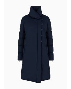 Emporio Armani - Piumino 34 in nylon stretch con bottoni laterali e piuma riciclata ASV blu navy