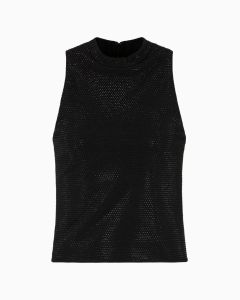Emporio Armani - Top in jersey interlock con micro borchie all over nero
