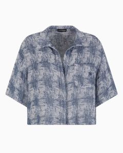 Emporio Armani - Camicia in garza di lino motivo check blu navy