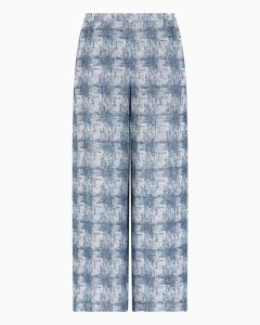Emporio Armani - Pantaloni in garza di lino motivo check blu navy
