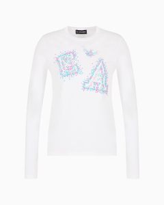 Emporio Armani - Maglia in jersey stretch con logo in microborchie bianco