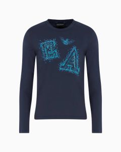 Emporio Armani - Maglia in jersey stretch con logo in microborchie blu navy
