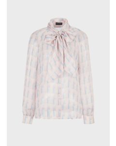 Emporio Armani - Camicia collo foulard in chiffon di seta stampa geometria degradé