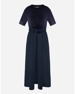 Herno - Abito in glam knit effect e techno taffeta blue navy