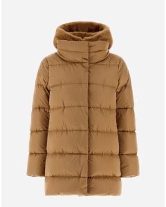 Herno - A-Shape in raso e new lady faux fur cammello