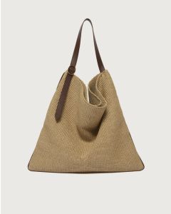 Orciani - Borsa Todo Zanzibar Large a spalla in tessuto e pelle biscotto