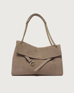 Orciani - Borsa Venus Peach Midi a spalla in suede sabbia