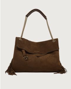 Orciani - Borsa Venus Peach Fringe Midi a spalla in suede cocoa