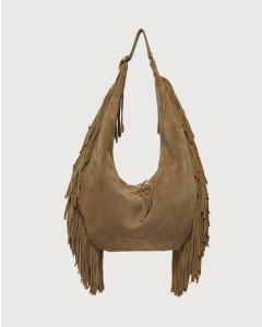 Orciani - Borsa Isola Peach Fringe Large a spalla in suede biscotto