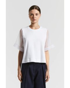 Peserico Easy - Camicia in jersey tecnico con dettagli in organza tecnica light white