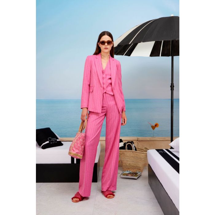 Clips More Giacca e pantalone gessati fragola