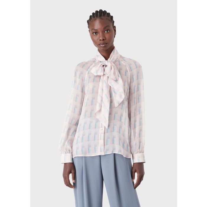 Emporio Armani Camicia collo foulard in chiffon di seta stampa geometria degrade