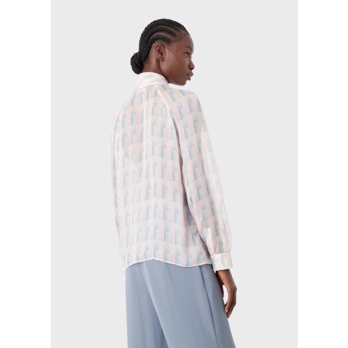 Emporio Armani Camicia collo foulard in chiffon di seta stampa geometria degrade